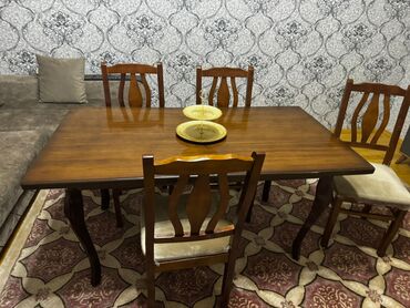 yığılıb açılan stol: Qonaq otağı üçün, İşlənmiş, Açılan, Oval masa, 6 stul, Azərbaycan