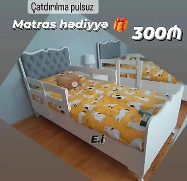 tekli carpayi: Uşaq çarpayısı – yumşaq başlıqla, yan qoruyucu bariyerlərlə və möhkəm — 1