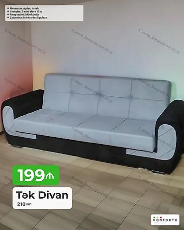 ucuz divanar: Tək divan – 210 sm - Mexanizm: açılan, bazalı (yataq funksiyalı) - — 1
