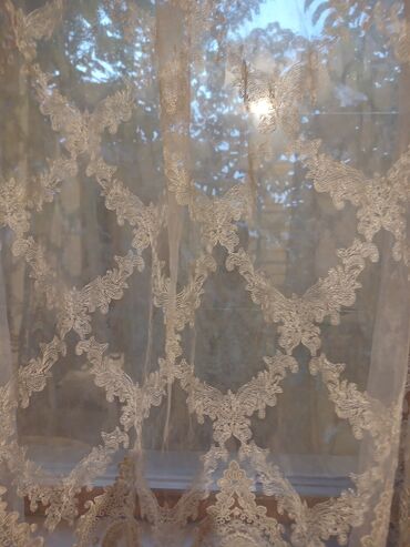 Тюли: Тюль капроновая с рисунком б/у,цвет:айвори,Турция ширина-7м30см — 5