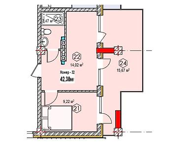 Продажа квартир: 1 комната, 42 м², Индивидуалка, 4 этаж — 3