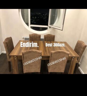 Masa və oturacaq dəstləri: Qonaq otağı üçün, Yeni, Açılmayan, Dördbucaq masa, 6 stul — 11