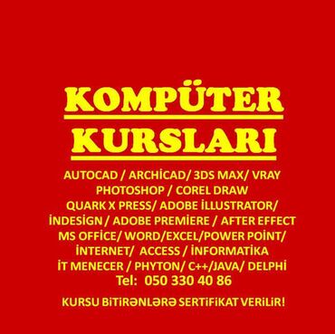 tərcümə türk azərbaycan: Kompüter kursları | Adobe Photoshop, Adobe illustrator, AutoCAD, ArchiCad | Fərdi, Onlayn, Qrup