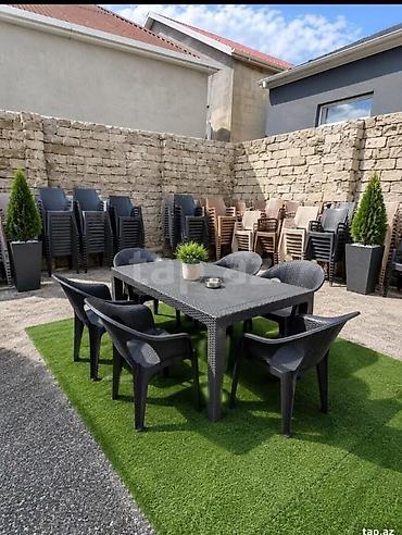 masa ofis: Həyətyanı və terras məkanı üçün plastik rattan dizaynlı masa-stul — 1
