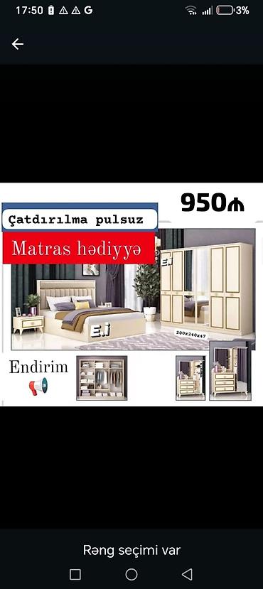 Yataq otağı mebel dəsti – çarpayı, dolab, komod və tumba ilə. Dəstə