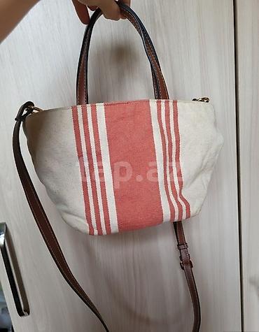 kətan dəst: ZARA brendi qadın çantası - Model: Kanvas materiallı, zolaqlı dizayn — 1