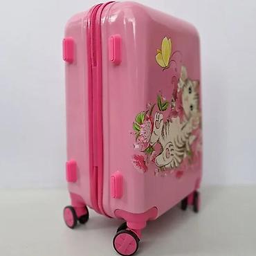 Rančevi, torbe i koferi: Dečji kofer na točkiće – pink, sa motivom mace i leptira - Tvrda ABS — 6