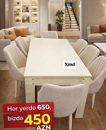 Masa və oturacaq dəstləri: Masa və 6 stul dəsti – Xmd • Komplekt: 1 yemək masası + 6 ədəd stul — 213
