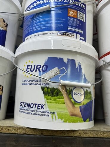 шпатель для шпаклевки стен профессиональный: Клей для стеклообоев EURO Stenotek в белом ведре. Подходит для