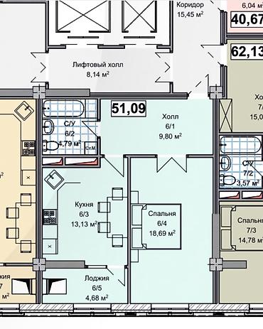 Продажа квартир: 2 комнаты, 51 м², Элитка, 8 этаж, Готовая ПСО (под самоотделку) — 8