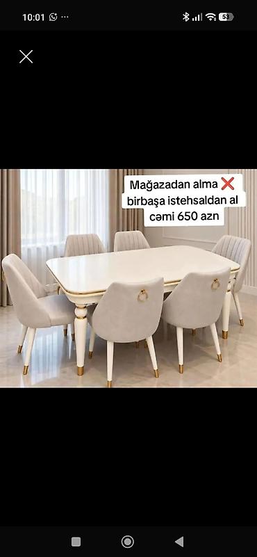 Yemək otağı üçün zərif masa–stul dəsti - Komplekt: 1 ədəd masa + 6