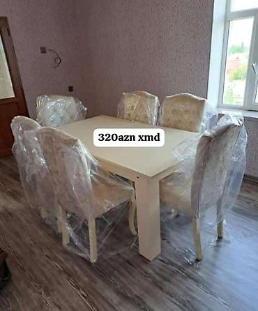 stol ustu kamputer: 6 nəfərlik yemək masası dəsti - Dəst: 1 ədəd düzbucaqlı masa + 6 ədəd — 4