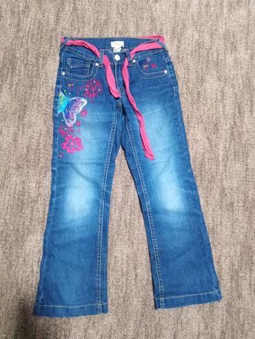 Farmerke: Dečije/ženske farmerke sa izvezenim leptirima - Tamno plavi teksas sa — 2