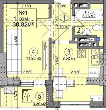 квартиры в кызыл аскере: 1 комната, 36 м², Элитка, 7 этаж