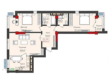 Продажа квартир: 3 комнаты, 88 м², Элитка, 7 этаж, Готовая ПСО (под самоотделку) — 2