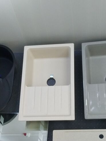 kombi ucun şkaf: Mətbəx üçün tək gözlü süni daş (kompozit) lavabo - Rəng: açıq bej -