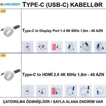 Digər kompüter aksesuarları: Type-C Kabellər 🚚Metrolara və ünvana çatdırılma var, ❗ÖDƏNİŞLİDİR❗