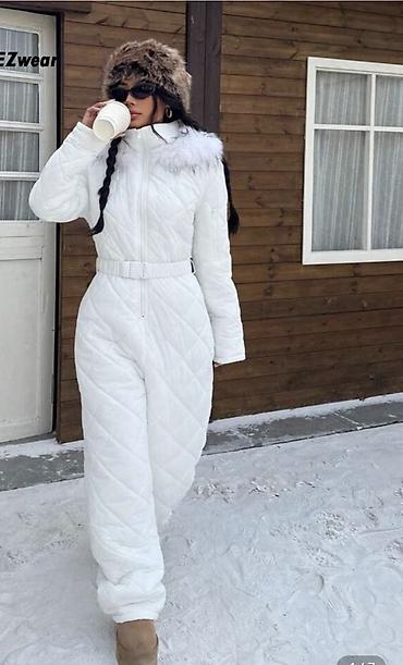 Ski jakne: Ženski zimski skijaški kombinezon(skafander) – beli, prošiven — 5