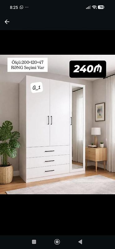 Güzgülü paltar dolabı G_1 modeli. Ölçüləri: 200 × 120 × 47 sm Model