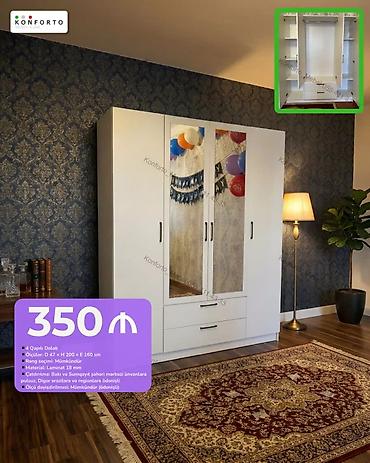 4 qapılı paltar dolabı - Ölçülər: Dərinlik 47 sm × Hündürlük 200 sm ×
