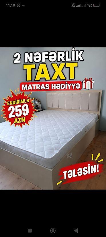 matras taxt ucun: X.İki nəfərlik taxt - Rahat başlıqla minimal dizayn - Neytral açıq — 1