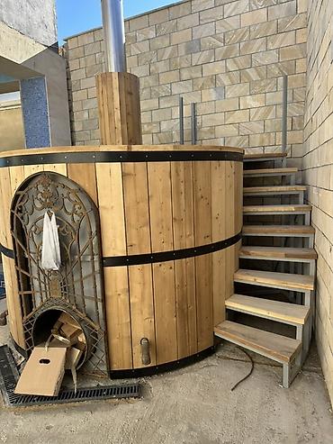 vanna olculeri: Açıq havaya uyğun odunla qızdırılan taxta “hot tub” – böyük həcimli — 1