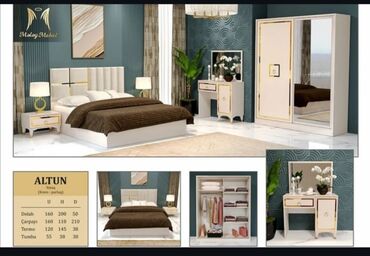 Yataq otağı dəstləri: İkinəfərlik çarpayı, 2 tumba, Dolab, Termo, Azərbaycan, Yeni — 12