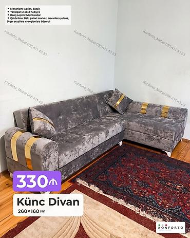 Ev və bağ: Künc divan – 260×160 sm - Mekanizm: açılan, bazalı (yataq funksiyası — 1
