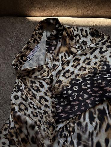 cins: Leopar printli qadın köynəyi - Model: qısa kəsimli, ön hissəsi yığma — 4