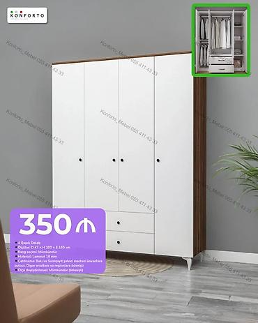 4 qapılı paltar dolabı - Ölçü: Dərinlik 47 sm × Hündürlük 200 sm × En