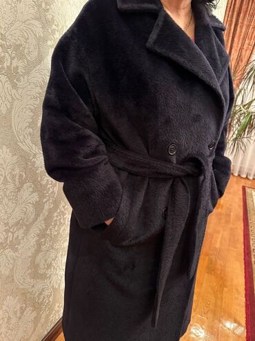 одежда италия: Пальто, Классика, Осень-весна, Альпака, Длинная модель, С поясом, XL (EU 42)