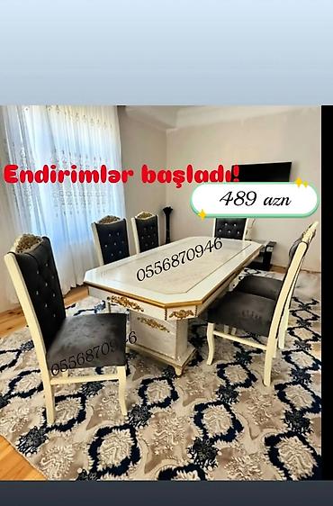 bezekli reqemler: Qonaq otağı üçün, Yeni, Açılmayan, Kvadrat masa, 6 stul — 7