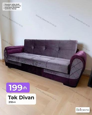 Divanlar: Tək divan – 210 sm – Mexanizm: açılan, bazalı – Yastıqlar: 2 ədəd — 1