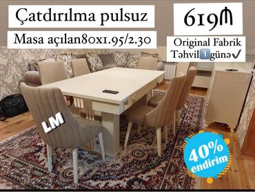 metbex dolab: Qonaq otağı üçün, Yeni, Açılan, Dördbucaq masa, 6 stul