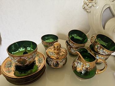 peyğənbər çiçəyi: Qəhvə dəsti, rəng - Yaşıl, Şüşə, 6 nəfərlik — 1