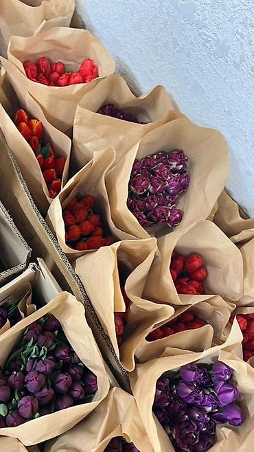 Букеты из живых цветов: Тюльпаны в букете-миксе - Срезанные тюльпаны в крафт-упаковке — 3