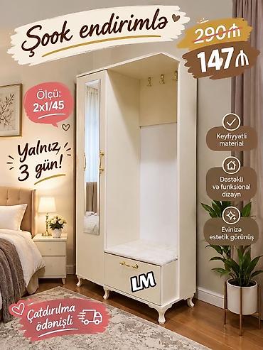 ofis dolablari: Məhsul: Güzgülü dəhliz dolabı və oturacaqlı paltar asqısı modulu - — 1