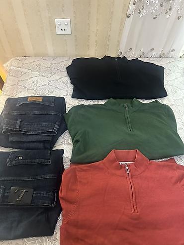 Kişi geyim dəsti - 3 ədəd trikotaj sviter: qara, yaşıl və pas rəngi