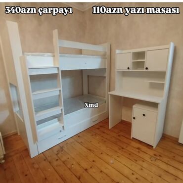 Çarpayılar: Oğlan və qız üçün, 2 təknəfərlik çarpayı, Yazı masası