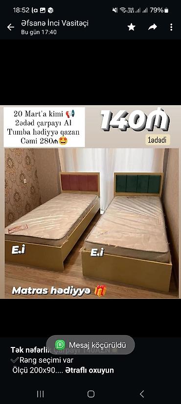 tek salon: *Tək nəfərlik Çarpayı 140AZN💥* ✔️Rəng seçimi var Ölçü 200x90 — 5