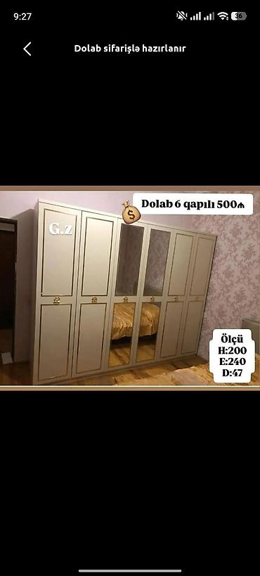 divan olcusu: Düz dolab, Yataq otağı üçün, Qarderob, Açılan, Korpuslu, 6 qapı — 1