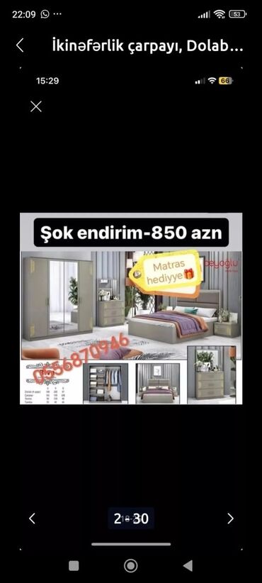 Yataq otağı dəstləri: İkinəfərlik çarpayı, Dolab, Termo, 2 tumba, Azərbaycan, Yeni — 16