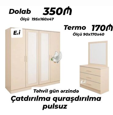 Masa və oturacaq dəstləri: Dolab yeni qarderob paltar dolabı güzgülü termo yeni yataq desti