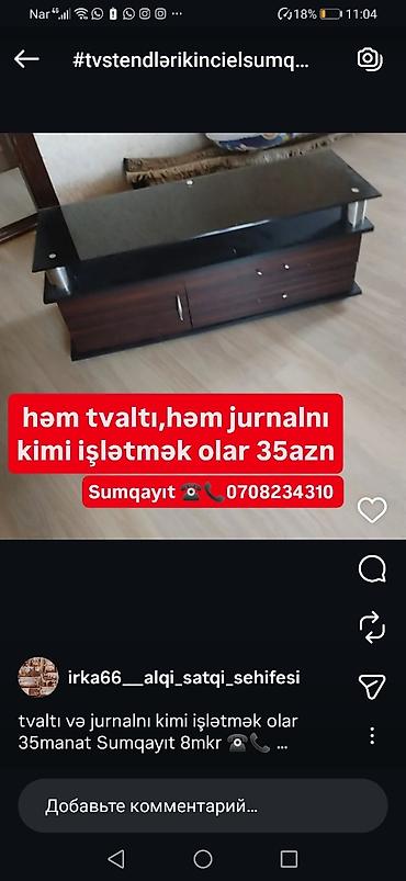 ev mebel: TV altı/jurnal masası kombinə model - Funksional ikiqat istifadə: TV — 1