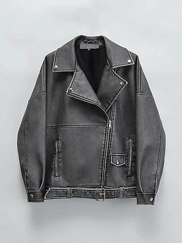 Boz rəngli biker üslublu ceket - Material: sıx toxumalı, mat effektli