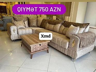 masa kuxna: Künc divan dəsti + jurnal masası - Rəng: bej-qəhvəyi tonlarda, qızılı — 1