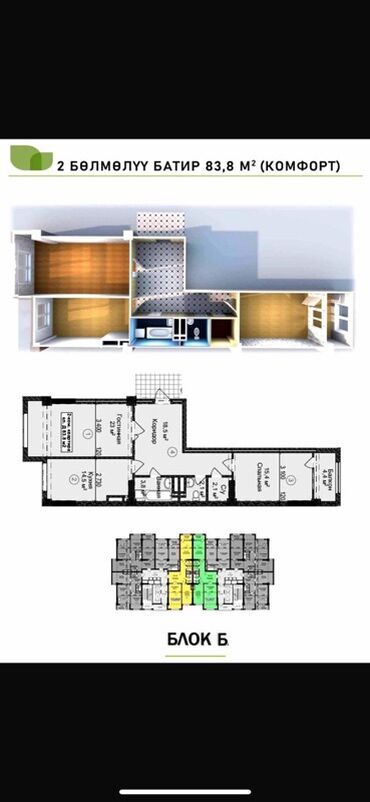 дом на ошском рынке: 2 комнаты, 75 м², 10 этаж, ПСО (под самоотделку)