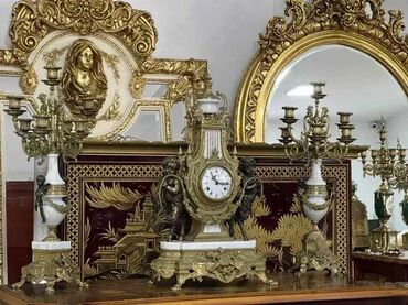 Satovi za kuću: Kaminski sat sa svećnjacima (anđeli) ⏰🕯️👼 Mehanizam: Odlično stanje — 3