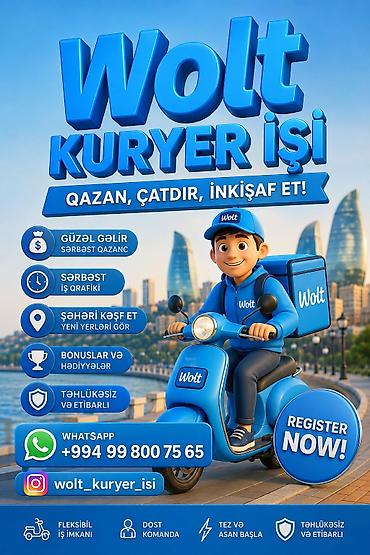Əməkdaş axtarışı (vakansiyalar): Moto-kuryer tələb olunur, Gündəlik ödəniş, Təcrübəsiz — 1