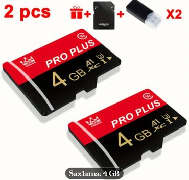Noutbuklar üçün adapterlər: Flash kart 4 GB, USB Micro, Yeni